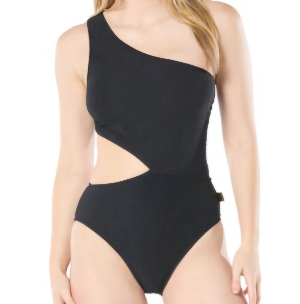 Michael Michael Kors One shoulder Swimsuit 10 Black 1 Piece NWT MM7Y827